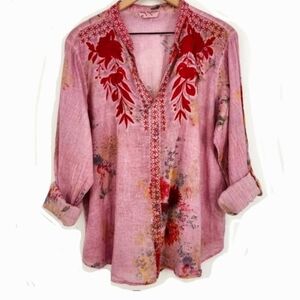 Vintage Goa Floral Embroidered Pink 100% Cotton Top Size XL